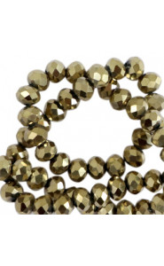 Faceted glass beads 3x2mm disc Antique gold metallic-pearl shine coating
